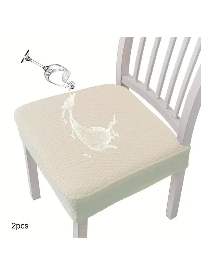 Beige Dining Chair Covers Removable Elastic Seat Protector Pad Set Polyester - Image 1